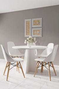 Modern Yuvarlak 90cm Yemek Masası-Mutfak Masası Mat Beyaz 